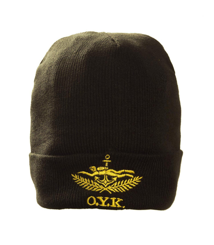 Σκούφος λαδί με κέντημα Ο.Υ.Κ.
