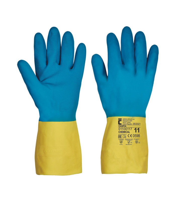 Γάντια χημικών λάτεξ-νεοπρεν Νο.10/XL δίχρωμο κίτρινο-μπλε Caspia