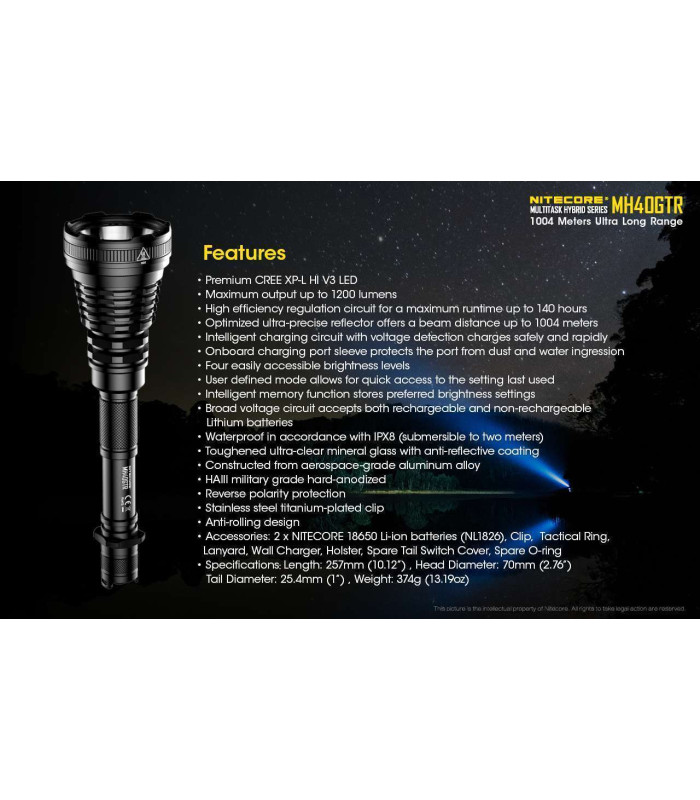 NITECORE MH40GTR 1200lm Φακός LED | Sabotage Oddal