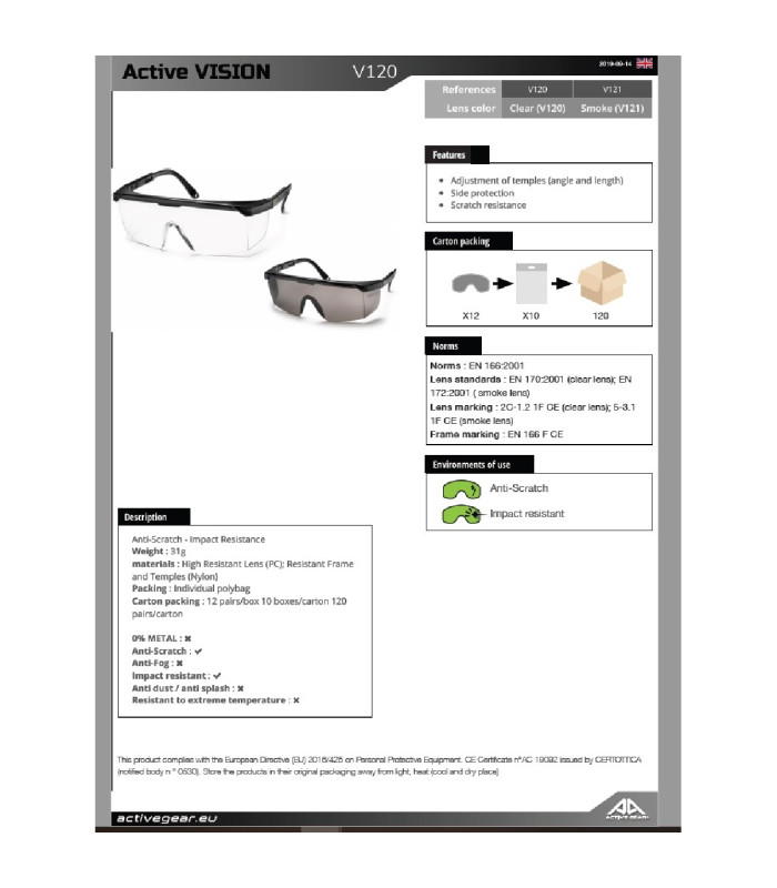 Γυαλιά Εργασίας VISION για Προστασία με Μαύρους Φακούς V121