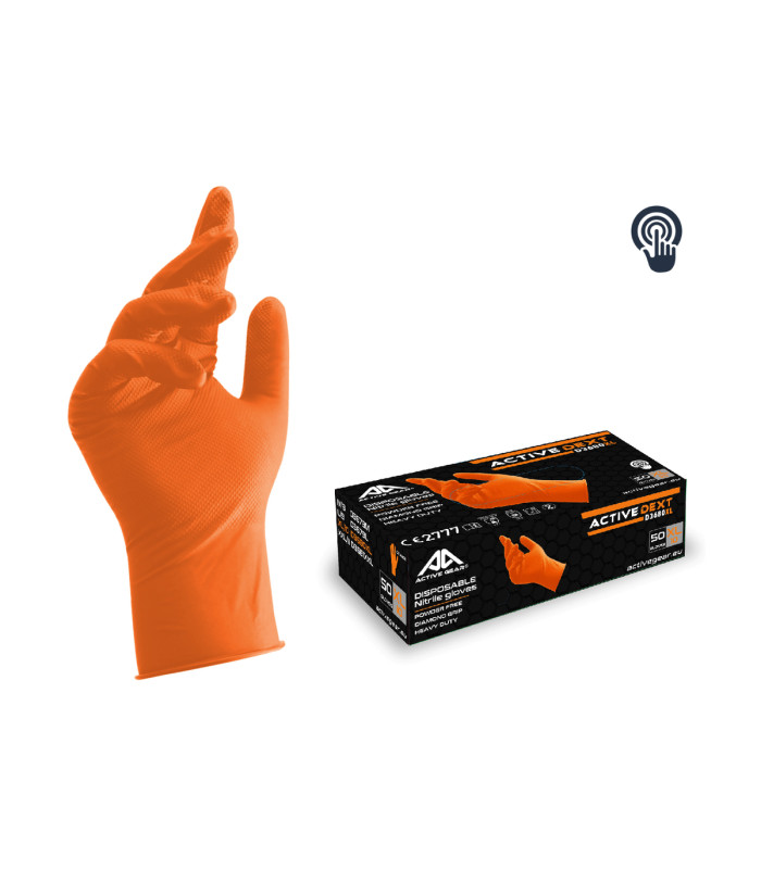 Γάντια μιας χρήσης nitrile πορτοκαλί συνεργείου πάχος 0.18mm Dext 10/XL (κουτί των 50τεμ.) D3680