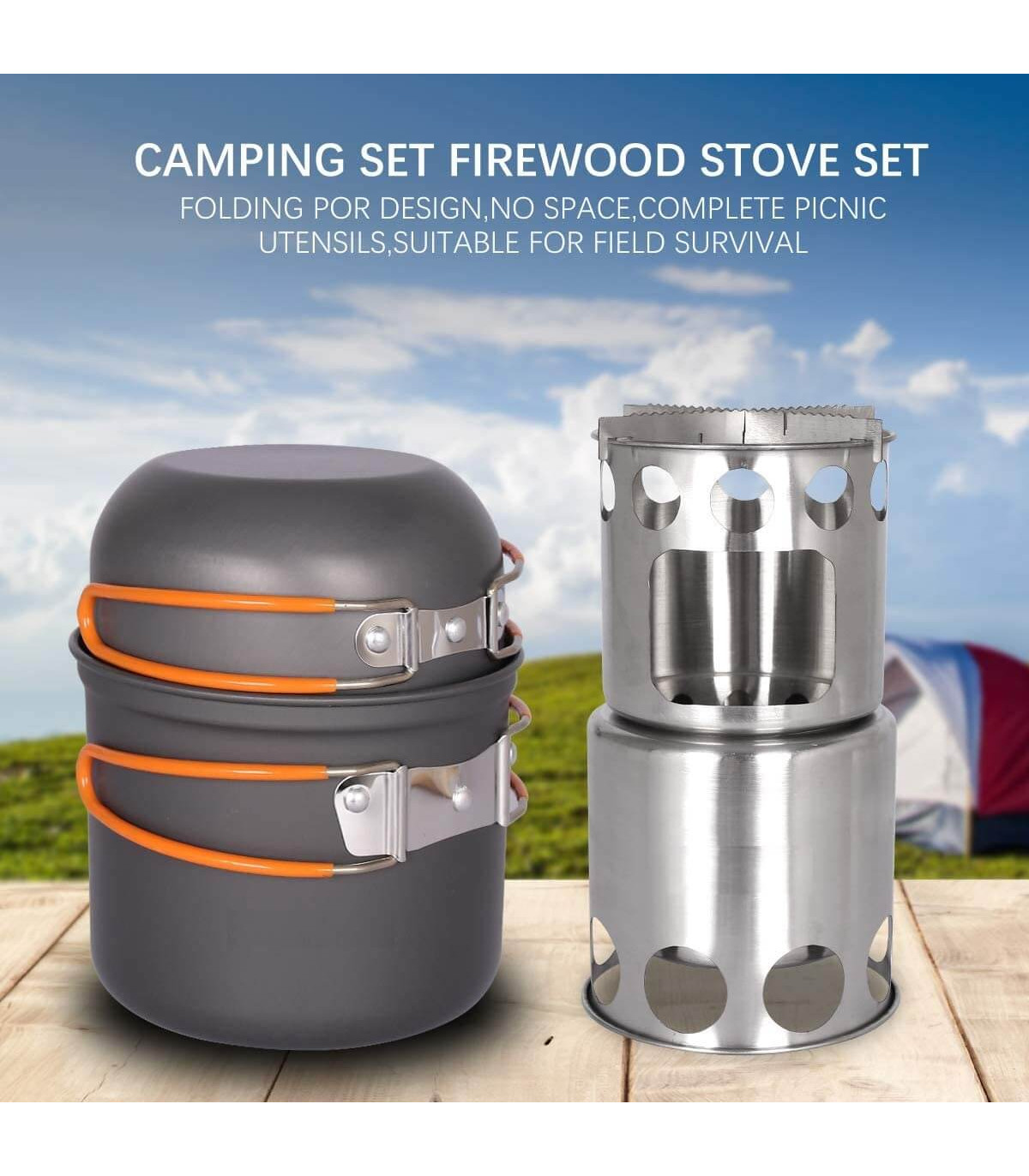 Σετ μαγειρικών σκευών Camping μαζί με εστία