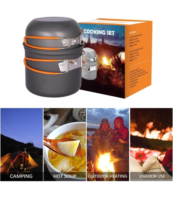 Σετ μαγειρικών σκευών Camping μαζί με εστία