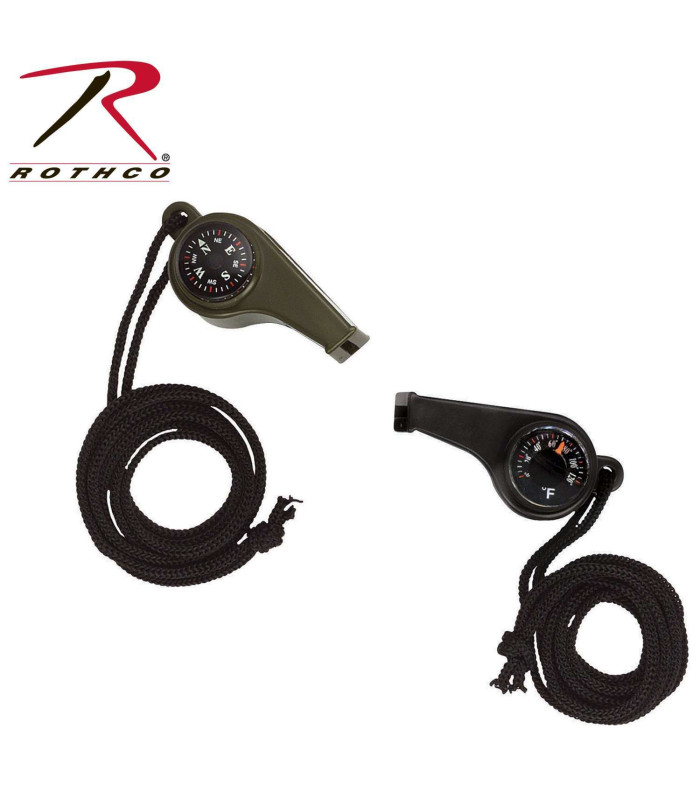 ROTHCO SUPER WHISTLE WITH COMPASS & THERMOMETER