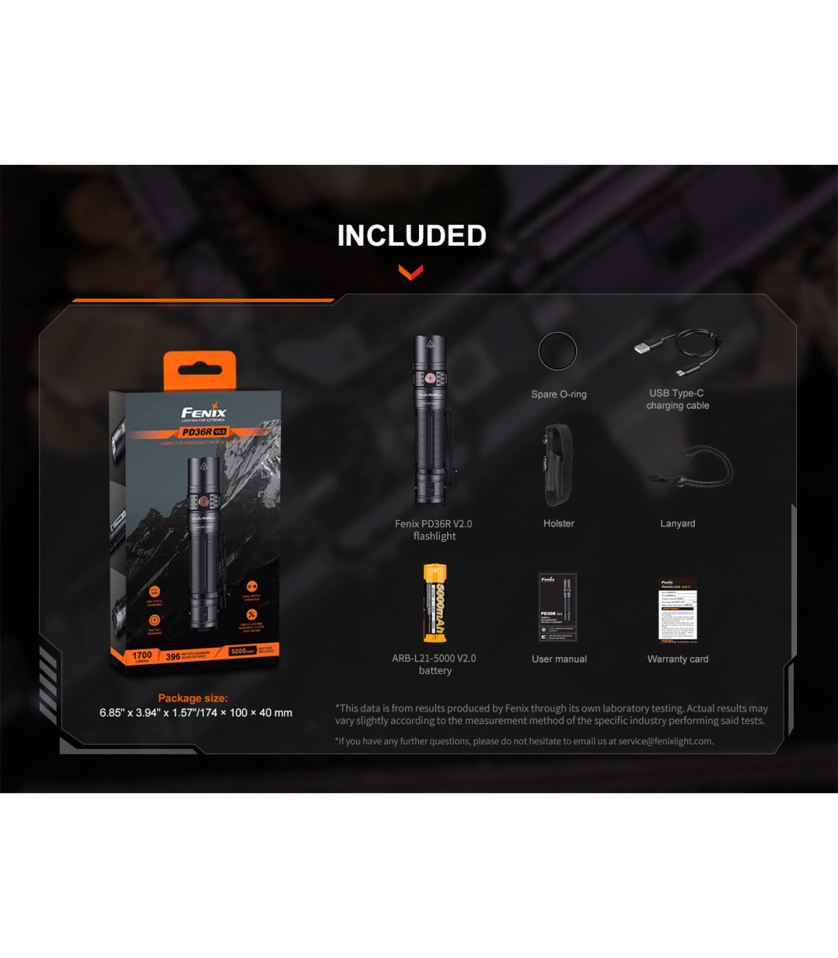 Φακός Fenix PD36R V2.0 Επαναφορτιζόμενος με USB