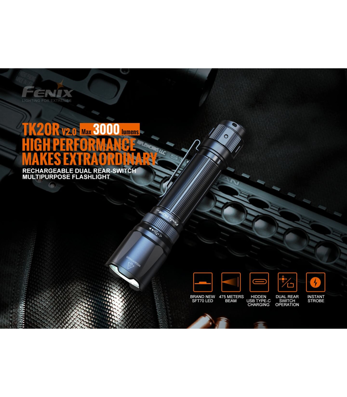 Φακός Fenix TK20R V2.0 Επαναφορτιζόμενος με USB