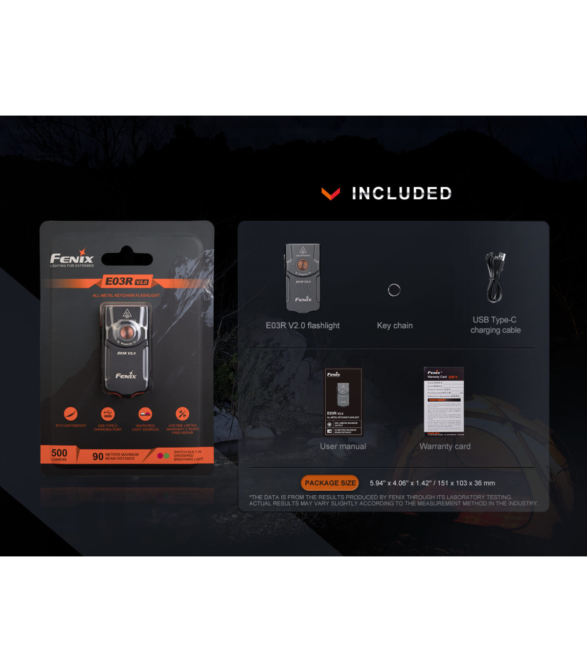 Φακός Fenix E03R V2.0 Επαναφορτιζόμενος Με USB