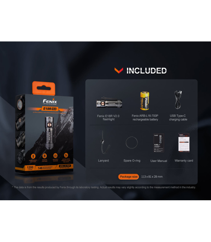 Φακός Fenix E18R V2.0 Επαναφορτιζόμενος Με USB