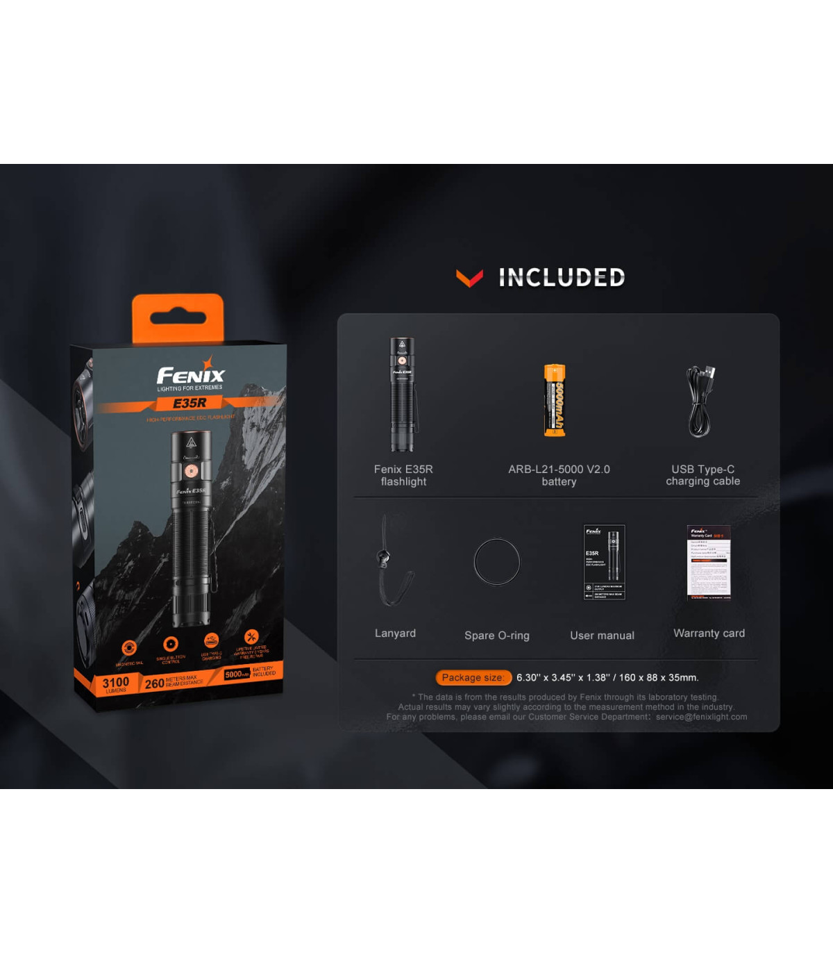 Φακός Fenix E35R Επαναφορτιζόμενος Με USB