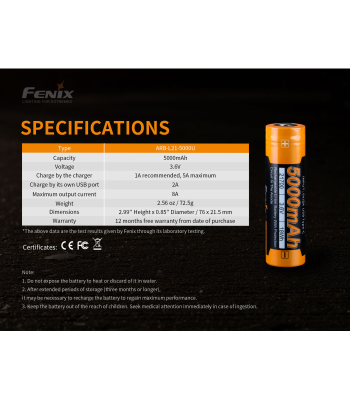 Μπαταρία Fenix ARB-L21-5000U Επαναφορτιζόμενη USB 5000mAh
