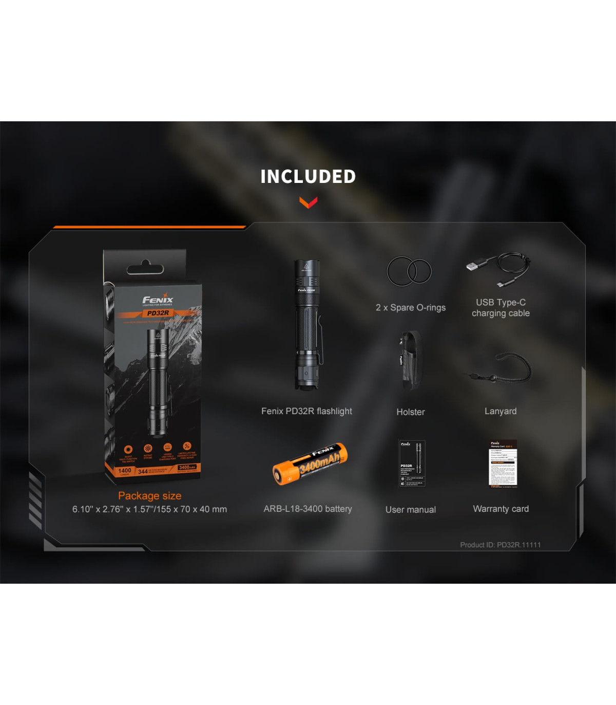 Φακός Fenix PD32R Επαναφορτιζόμενος με USB