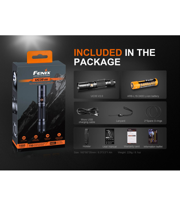 Φακός Fenix UC35 V2.0 Επαναφορτιζόμενος με USB