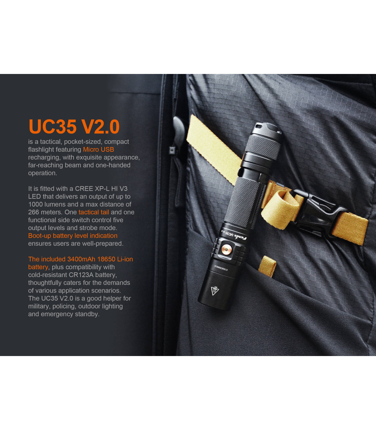 Φακός Fenix UC35 V2.0 Επαναφορτιζόμενος με USB