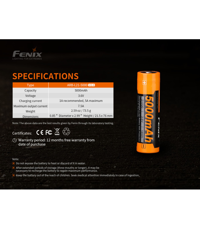Μπαταρία Fenix ARB-L21-5000 V2 Επαναφορτιζόμενη 5000mAh