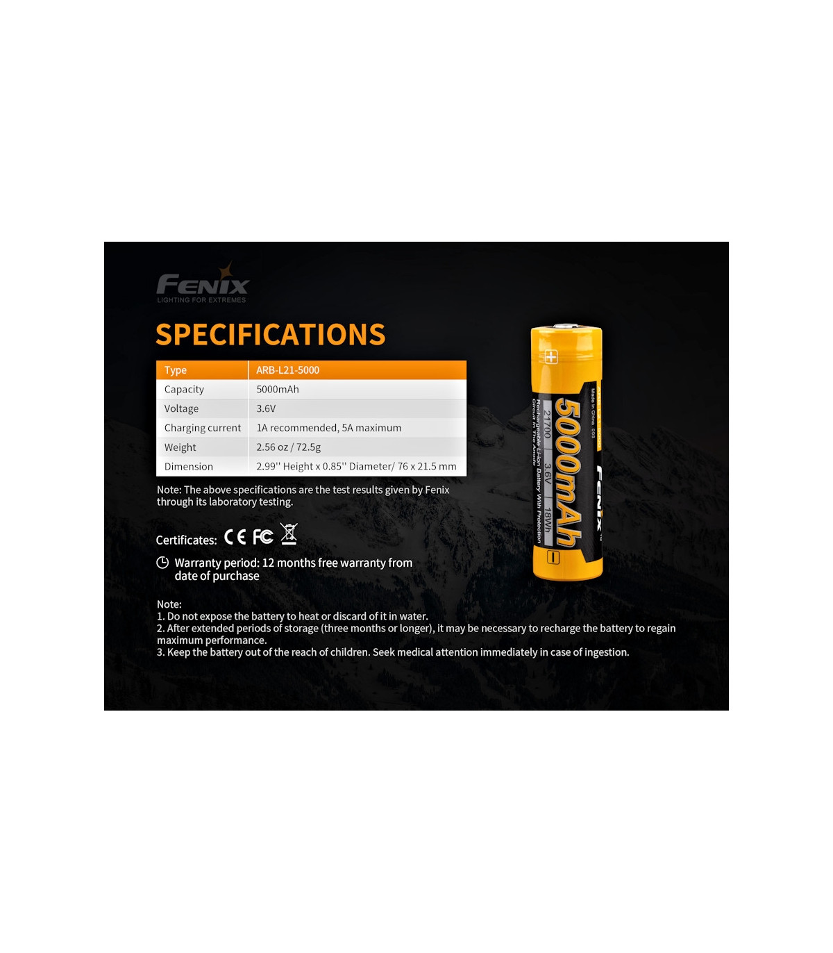 Μπαταρία Fenix ARB-L21-5000 V2 Επαναφορτιζόμενη 5000mAh