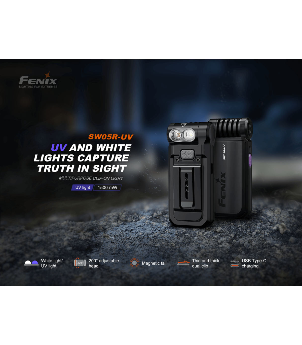 Φακός Fenix SW05R-UV Επαναφορτιζόμενος Με USB