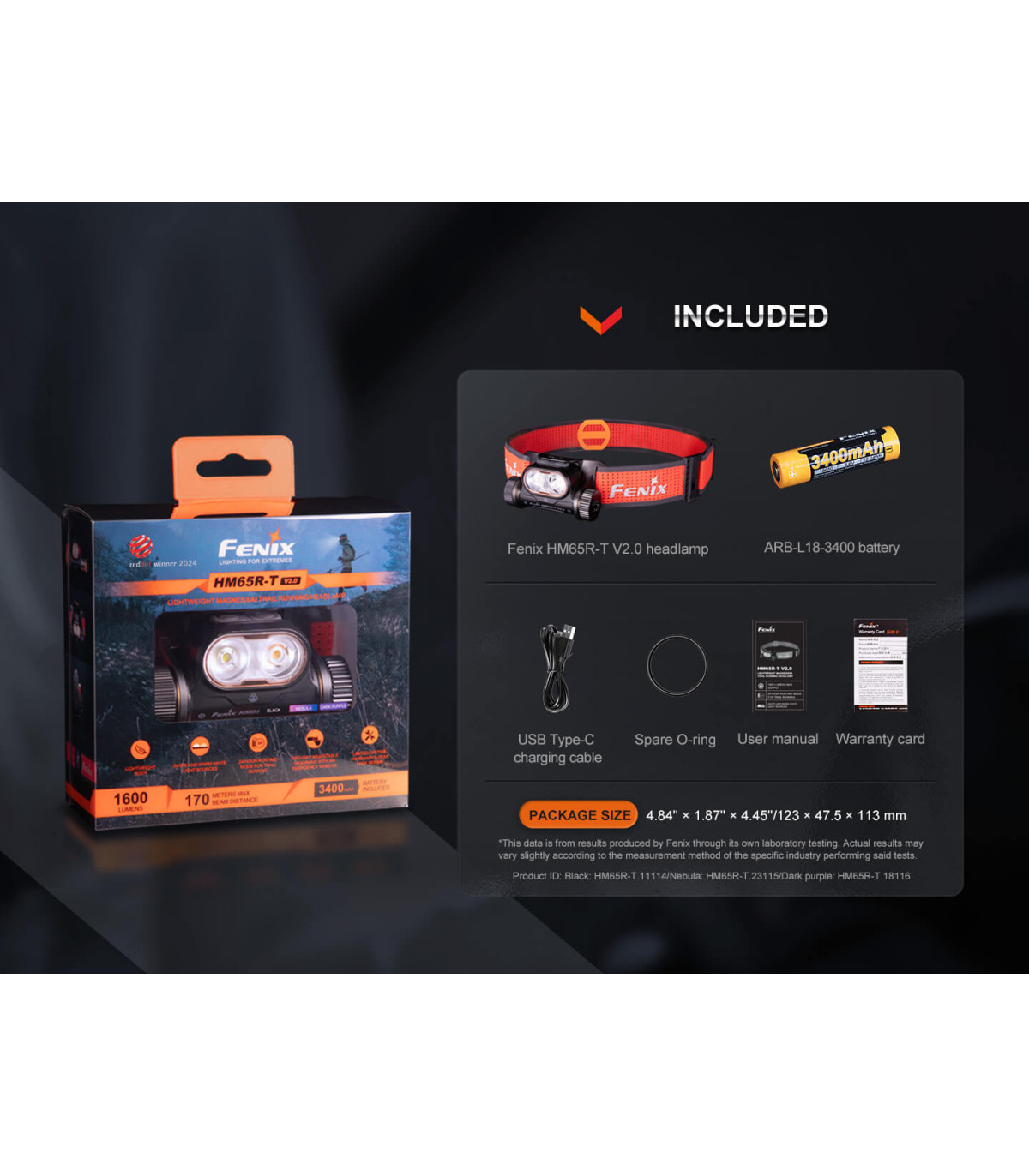 Φακός Κεφαλής Fenix HM65R-T V2.0 Επαναφορτιζόμενος με USB