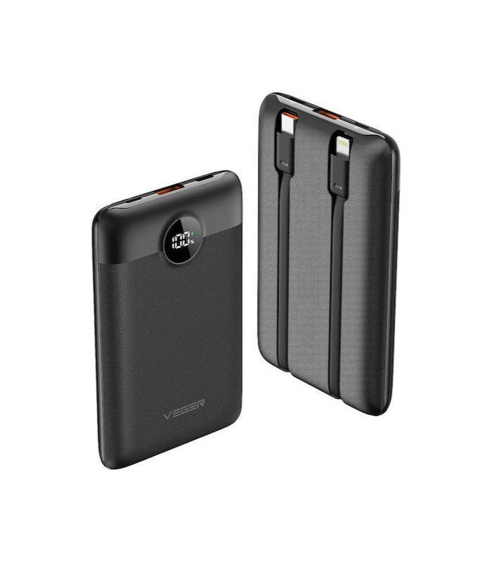 Power Bank Veger C11 10000mAh με Ενσωματωμένα Καλώδια 22.5W