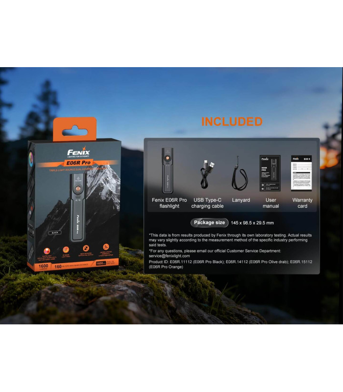 Φακός Fenix E06R PRO Μαύρος Επαναφορτιζόμενος Με USB