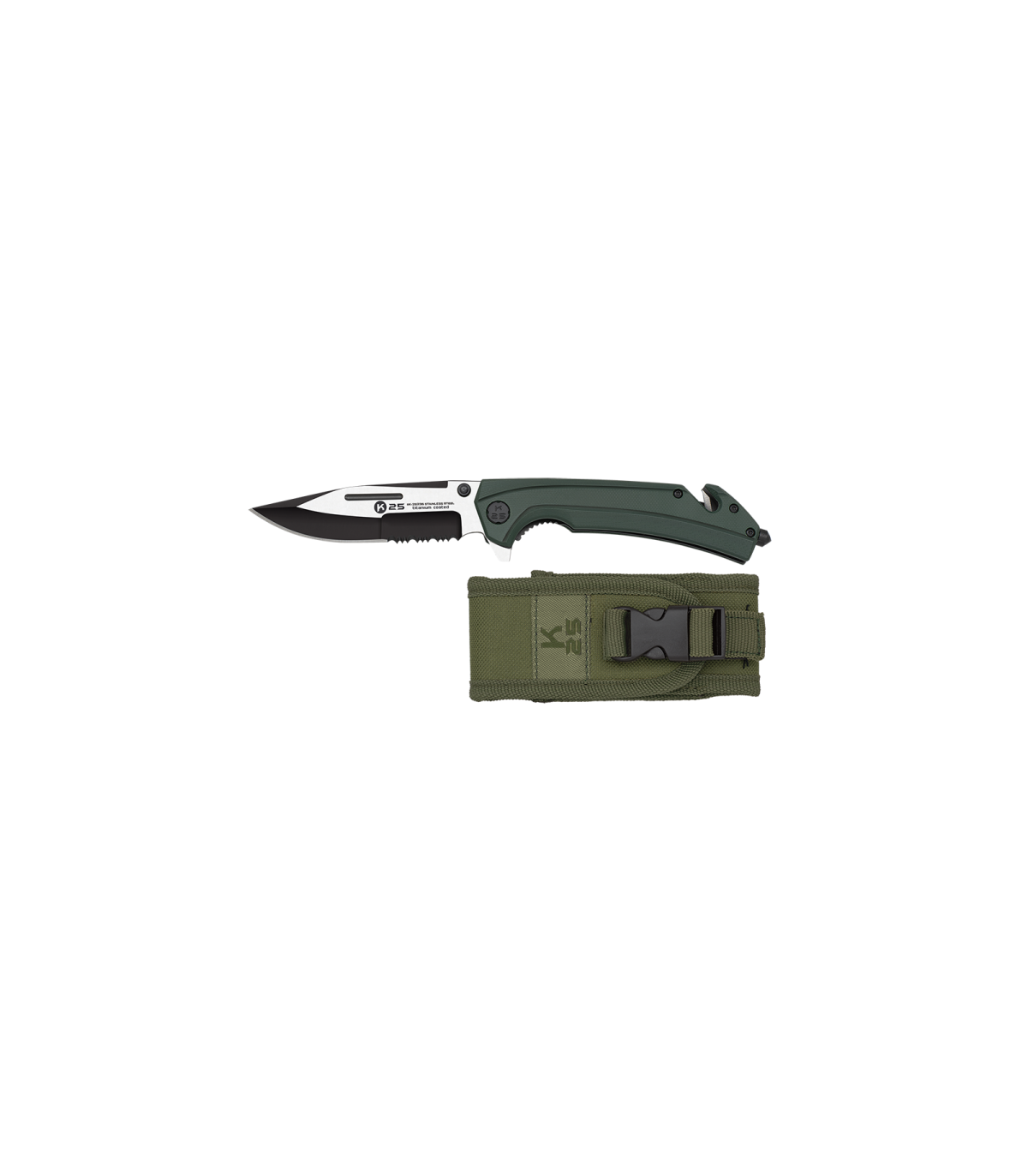 Σουγιάς K25 tactical pocket knife. Green G10.Saw, 25235