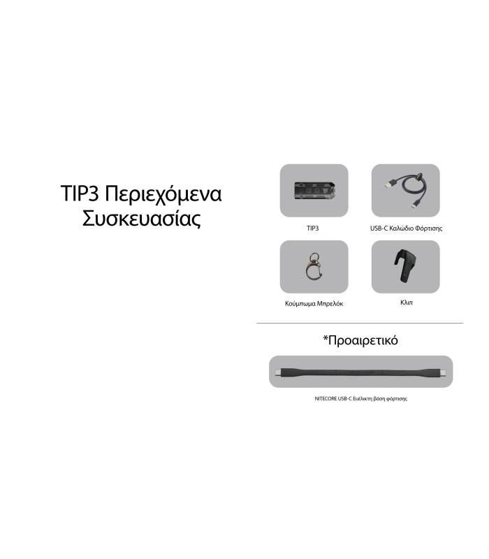 ΦΑΚΟΣ LED NITECORE TIP3, Μπρελόκ, Rechargeable, Blue