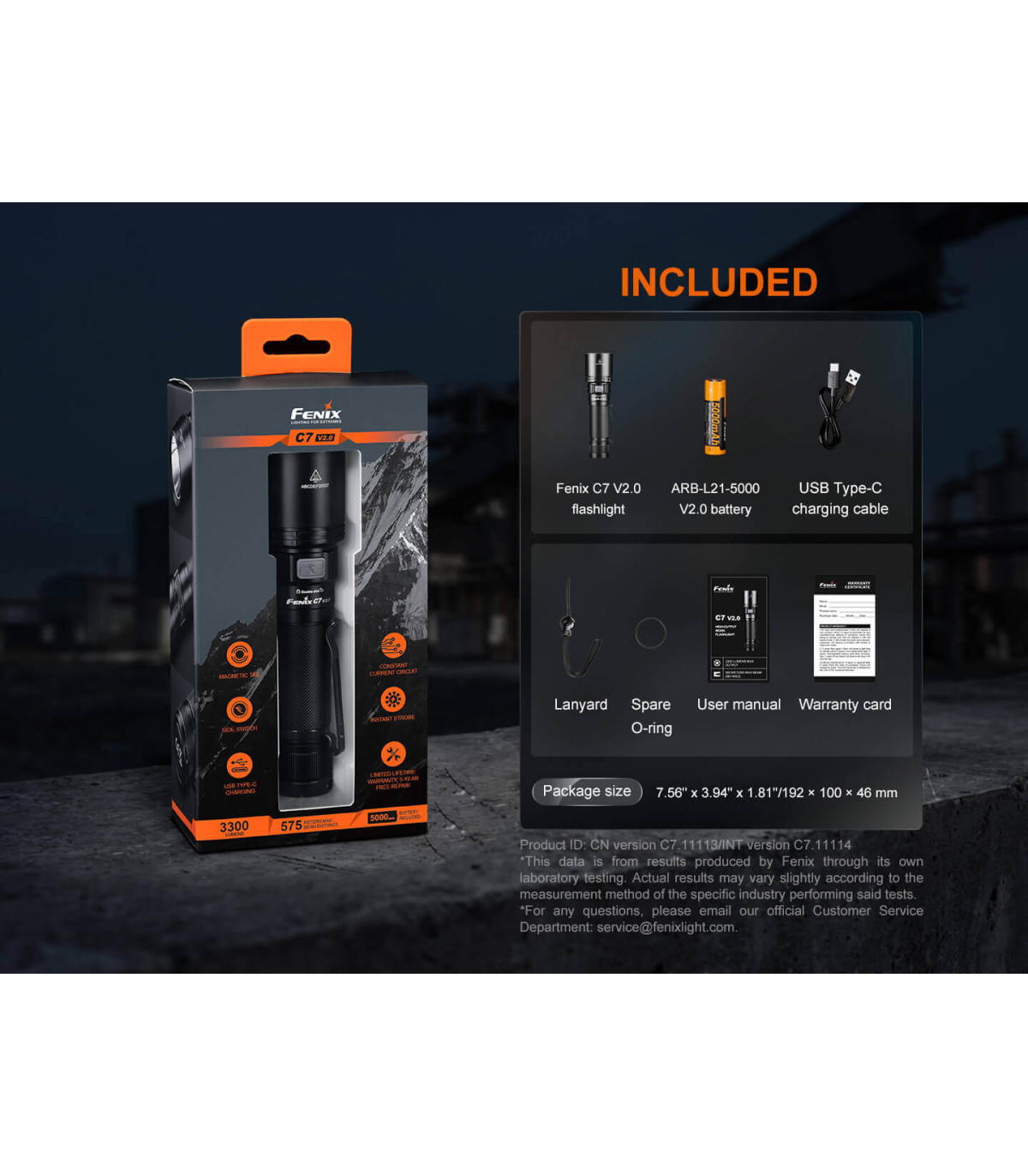 Φακός Fenix C7 V2.0 Επαναφορτιζόμενος Με USB
