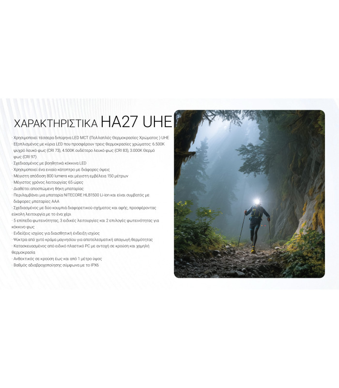 ΦΑΚΟΣ LED NITECORE HEADLAMP HA27UHE, 800lumens, 75g
