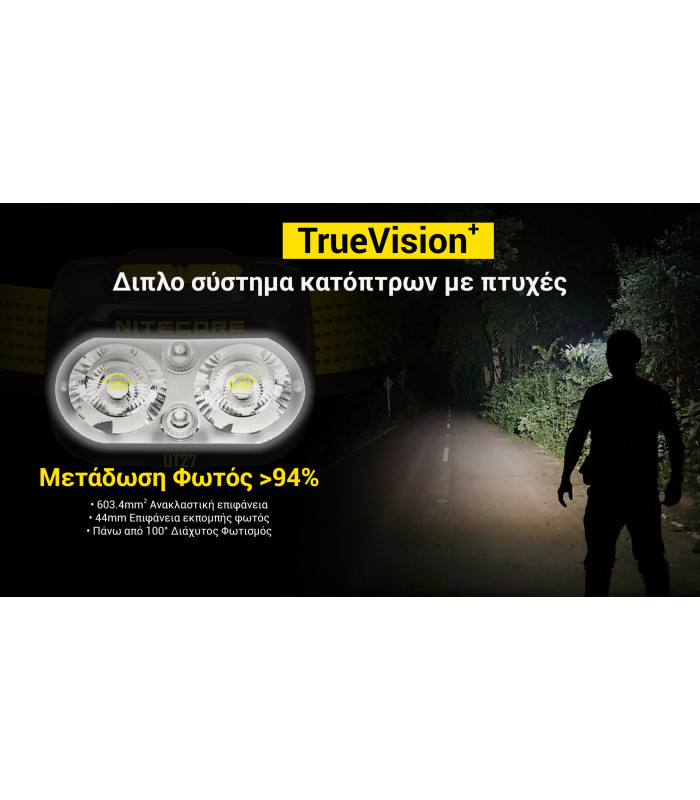 ΦΑΚΟΣ LED NITECORE HEADLAMP UT27 Pro MCT 800Lumens + 2x HBL1500Lion Battery, Black